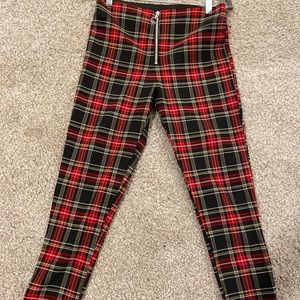 Zara plaid pants, stretchy material, front zipper
